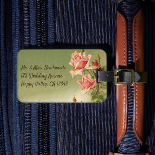 Etiqueta De Bagagem Rosa de jardim rosa vintage do Dia dos Namorados v