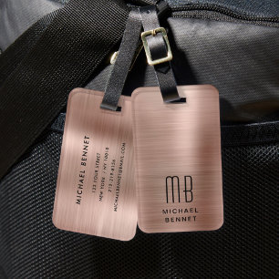 Etiqueta De Bagagem Rosa de Monograma Elegante Dourado