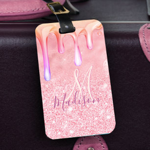 Etiqueta De Bagagem Rosa de ouro gordo coroa dourado pinga monograma