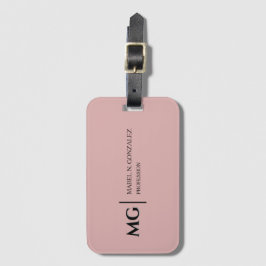 Etiqueta De Bagagem Rosa Desbotado Moderno Monograma Elegante na Moda