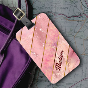 Etiqueta De Bagagem Rosa dourado-chic - geométrico elegante