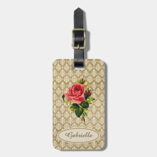 Etiqueta De Bagagem Rosa Dourado e nome do rosa da cor damasco do