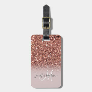 Etiqueta De Bagagem Rosa dourado glitter Nome Personalizado