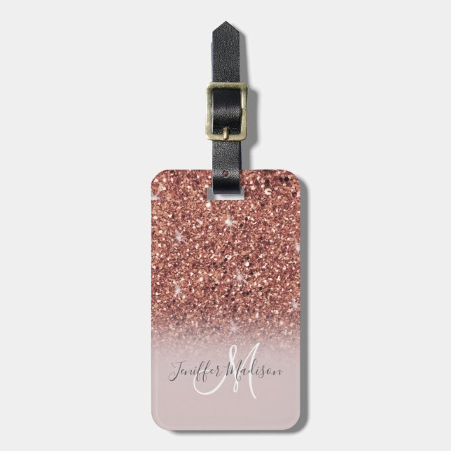 Etiqueta De Bagagem Rosa dourado glitter Nome Personalizado            (Frente Vertical)