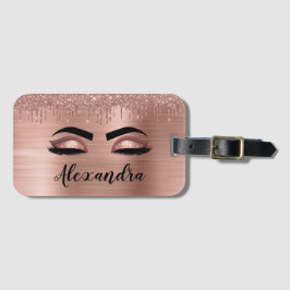 Etiqueta De Bagagem Rosa Dourado Glitter Sparkle Eyelashes Monograma