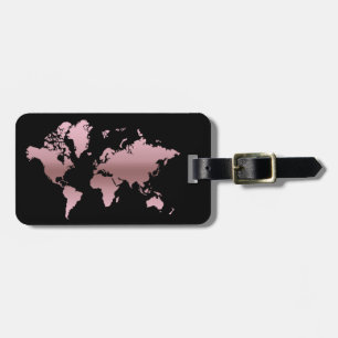 Etiqueta De Bagagem Rosa Dourado Mapa Mundial Profissional de Chic Mod