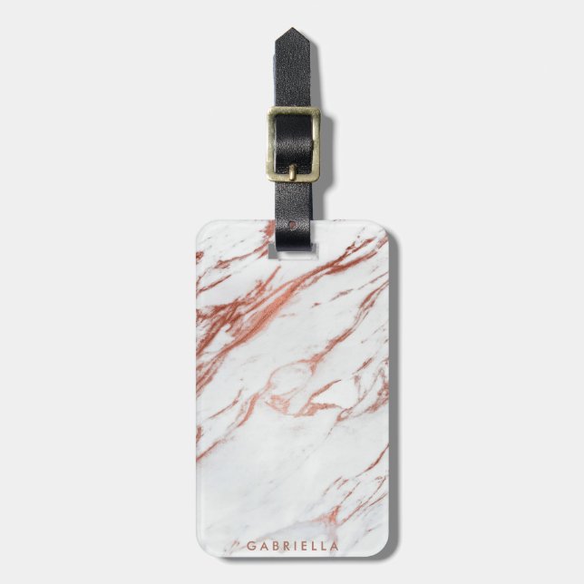 Etiqueta De Bagagem Rosa Dourado Marble (Frente Vertical)