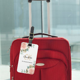Etiqueta De Bagagem Rosa dourado monograma elegante