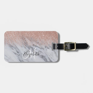 Etiqueta De Bagagem Rosa Dourado Ombre Glitter Monograma Marble Bagage