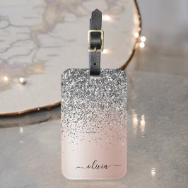 Etiqueta De Bagagem Rosa Dourado - Rosa Bege Glitter Monograma Pratead