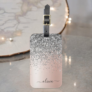 Etiqueta De Bagagem Rosa Dourado - Rosa Bege Glitter Monograma Pratead