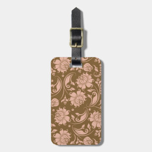 Etiqueta De Bagagem Rosa e teste padrão floral de Brown