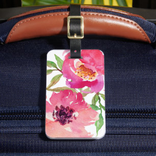 Etiqueta De Bagagem Rosa Floral Feminina Aquarela Personalizada