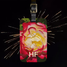 Etiqueta de Bagagem Rosa Floral Vermelha Dourada M