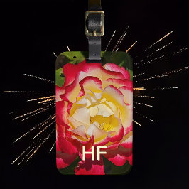 Etiqueta de Bagagem Rosa Floral Vermelha Dourada M