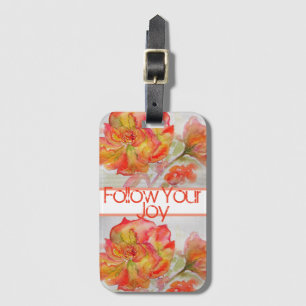Etiqueta De Bagagem Rosa Floral Watercolor Orange Siga Sua Alegria