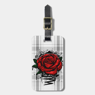 Etiqueta De Bagagem Rosa Grafite Branco Xadrez Cinza Arte Urbana de Ru