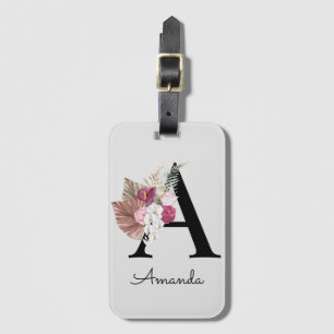 Etiqueta De Bagagem Rosa Moderno Boho Floral Feminino Inicial A