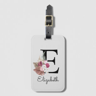 Etiqueta De Bagagem Rosa Moderno Boho Floral Feminino Inicial E