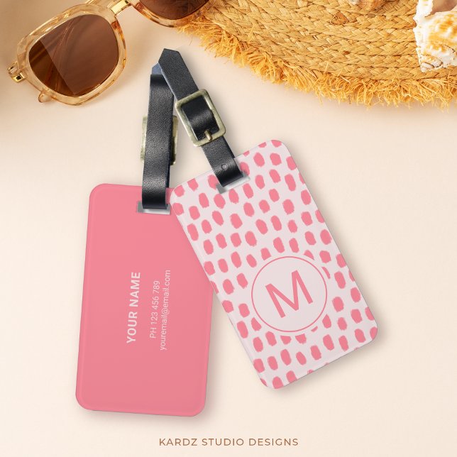 Etiqueta de Bagagem Rosa Monograma (Customize this luggage tag template with initial, name and personal information. Travel in style!)