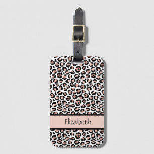Etiqueta De Bagagem Rosa Monograma Dourado Preto Estampa Leopardo