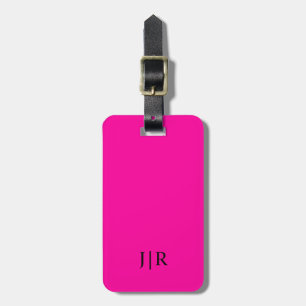 Etiqueta De Bagagem Rosa neon e preto I Monograma moderno