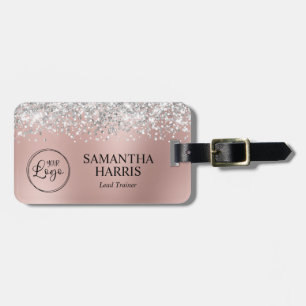 Etiqueta De Bagagem Rosa Ouro Glitter Ombre Logo