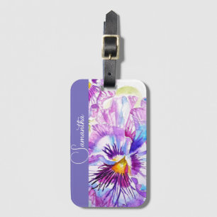 Etiqueta De Bagagem Rosa Pensée Aquarela Nome Meninas Floral
