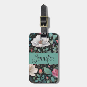 Etiqueta De Bagagem Rosa Rosa Branca Elegante Personalizada