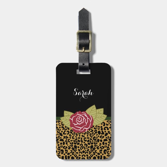 Etiqueta De Bagagem Rosa vermelha Dourado à moda e nome do impressão (Frente Vertical)