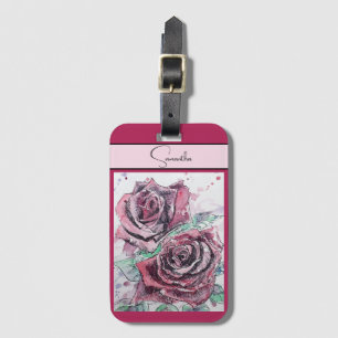 Etiqueta De Bagagem Rosa Vermelha Rosas Flor Água Tinta Floral Arte Ro