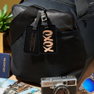 Etiqueta De Bagagem Rosa XOXO Dourado Esmagamento moderno de cobre