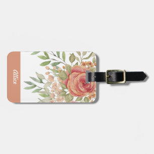Etiqueta De Bagagem Rosas De Cor De Água De Blush De Laranja Doce Mono