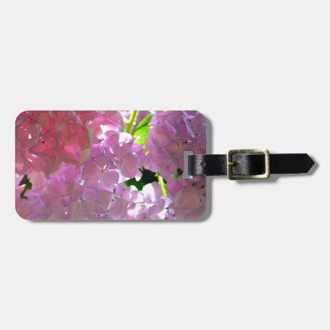 Etiqueta De Bagagem Rosas de hidrangeas cor-de-rosa Elegante (Frente Horizontal)