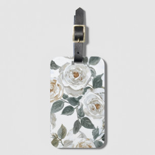 Etiqueta De Bagagem Rosas de Jardim Floral Vintage aquarela Branca