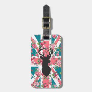 Etiqueta De Bagagem Rosas de safra bonitinha U.K. Union Jack Flag Cabe