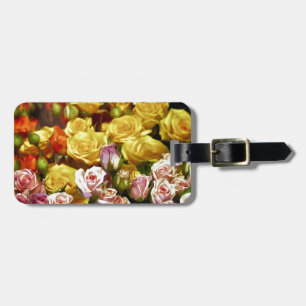 Etiqueta De Bagagem Rosas rosa e amarelas prontas para serem personali