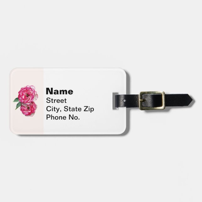 Etiqueta De Bagagem Rosas Rosa e Branca (Frente Horizontal)