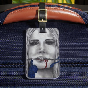 Etiqueta De Bagagem Rosas Sangrentas Mulher Vampira Azul Retrato Arte