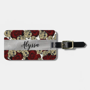 Etiqueta De Bagagem Rosas Vermelhas & Caveiras Preto Floral Gótico Bra