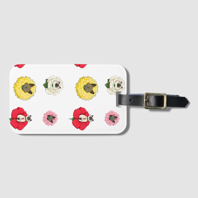 Etiqueta De Bagagem Rostos de Gato Floral Engraçados (Frente Horizontal)