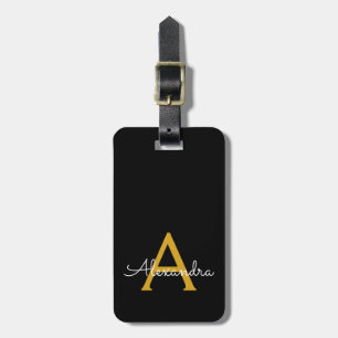 Etiqueta De Bagagem Roteiro feminino de ouro preto Monograma Nome Mode