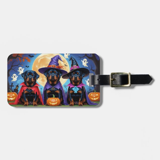 Etiqueta De Bagagem Rottweiler Cães Abóbora Halloween Engraçado (Frente Horizontal)