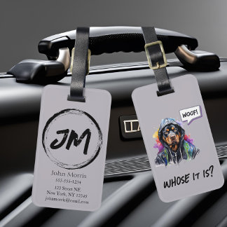 Etiqueta De Bagagem Rottweiler de salto da cinza