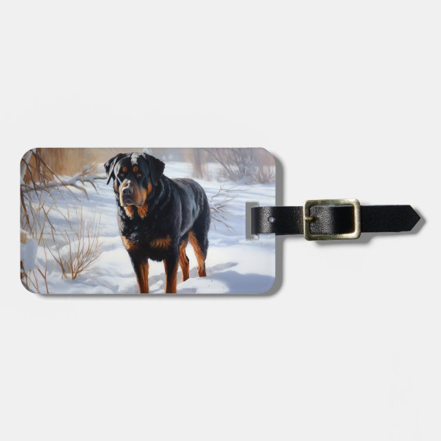 Etiqueta De Bagagem Rottweiler Deixe Nevar Natal (Frente Horizontal)