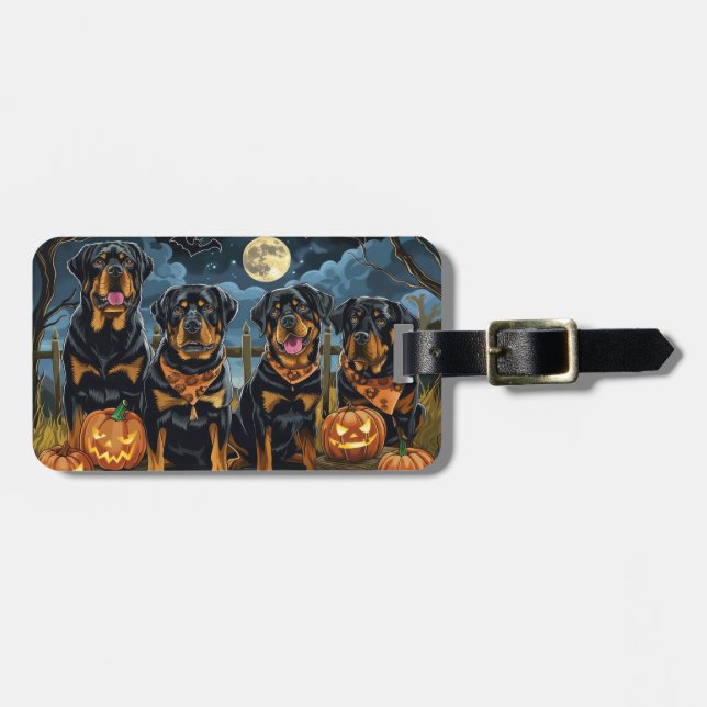Etiqueta De Bagagem Rottweiler Halloween Spooky (Frente Horizontal)