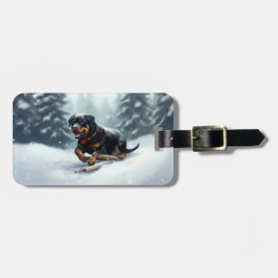 Etiqueta De Bagagem Rottweiler Natal neve inverno Almofada de Arremess