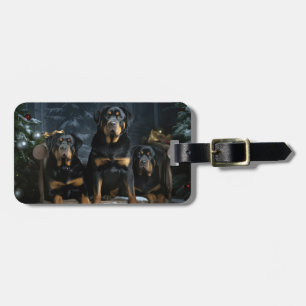 Etiqueta De Bagagem Rottweiler Snowy Sleigh Decência de Natal