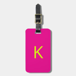 Etiqueta De Bagagem Rótulo Neon Chartreuse Amarelo Rosa Quente Monogra