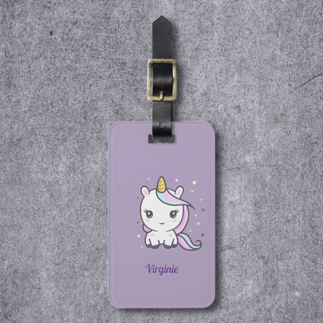 Etiqueta de bagagem roxa com Unicórnio (Purple Luggage Tag with a Cute Unicorn)
